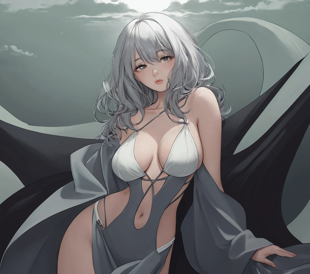 A bit more of clothes, sleepy eyes, gray eyes