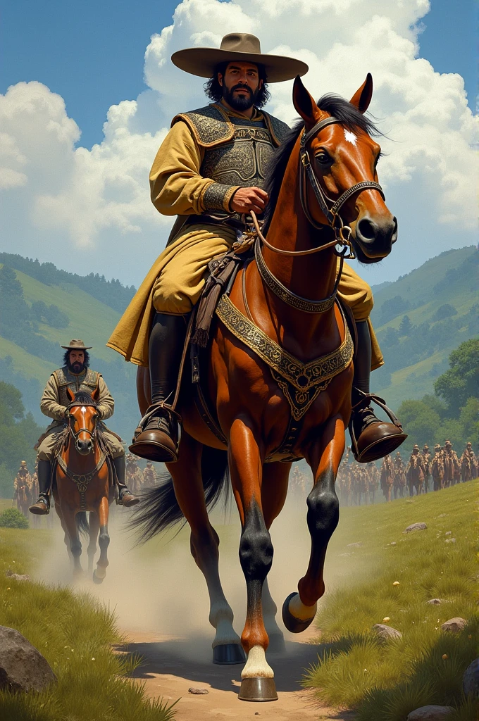 Hernando Soto riding a horse, Setting out in search of Chilimasa
