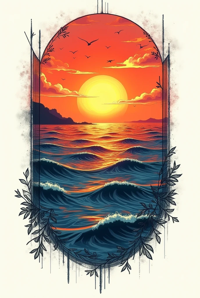 Tattoo sketch of a sunset at sea