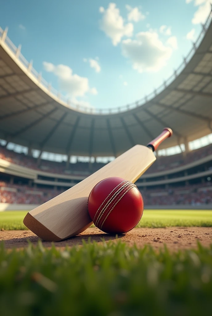 Cricket bat ball on stadium 