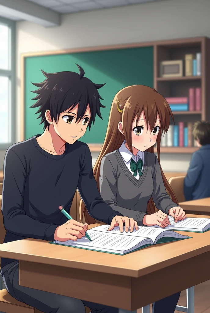 Man Kirito Sao and woman Suzune Horikita Classroom of the Elite studying