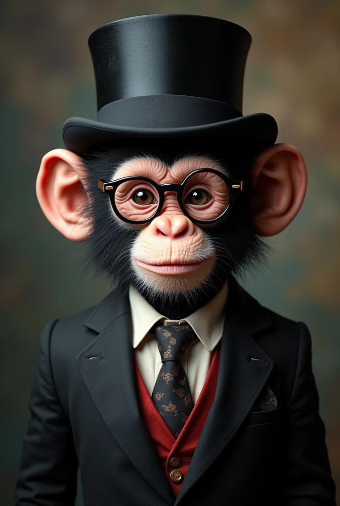 make a picture of a monkey with a suit and a top hat and a monocle