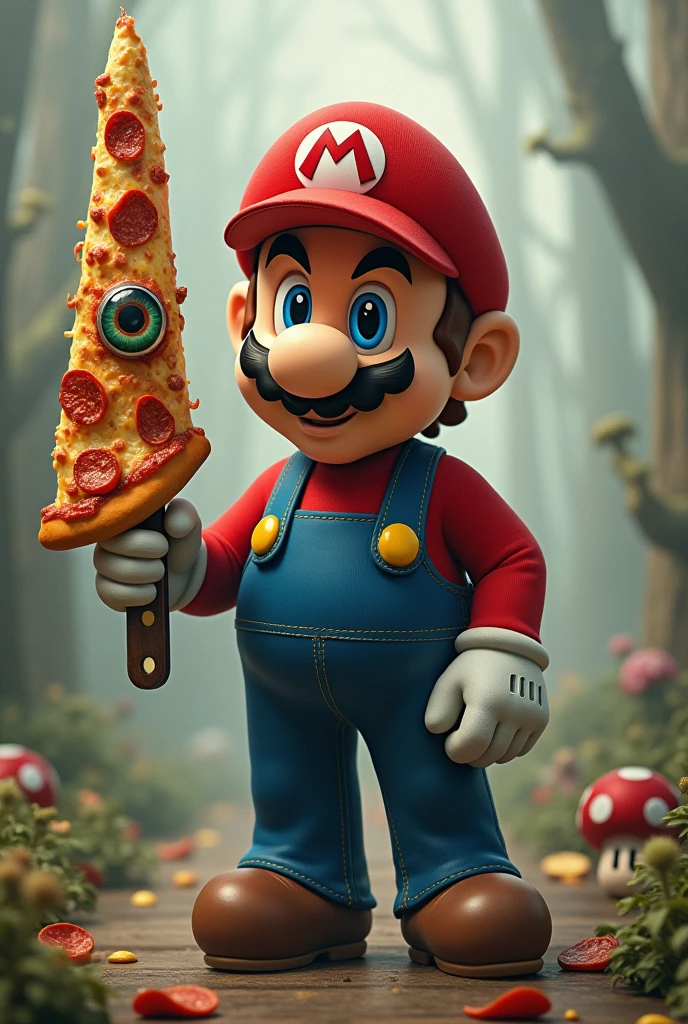 mario a pizza hand a knife eye you