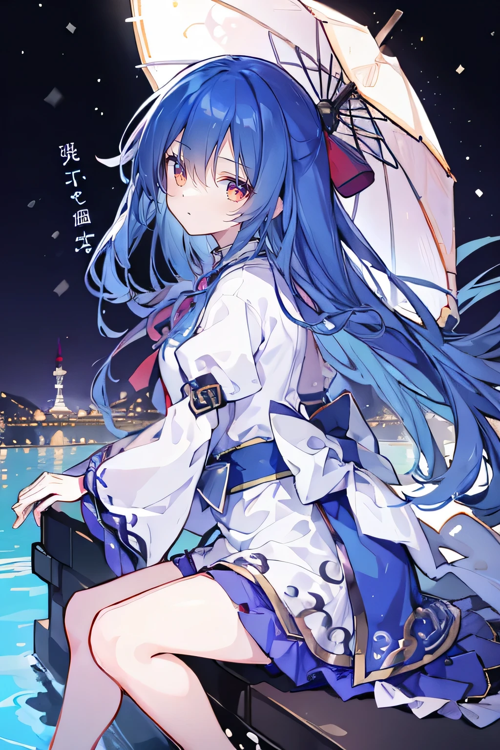 (masterpiece:1.2),Ultra-detailed,lifelike,The eyes are expressive,Fair skin,Perfect face shape,1 girl,
Japanese Manga,Gorgeous blue hair,Flowing blue hair,Flowing clothes,Cat's ears,Petals falling,Beautiful Lola,little angel,
Cross your legs,Gentle and peaceful background,The pavilion is cool and comfortable,Smile,Tokyo background,background,snow,winter,Back。