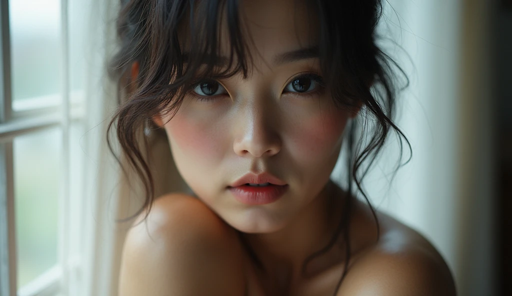 реалистичный photo, 25 year old Japanese woman., nude, near the window, detailed