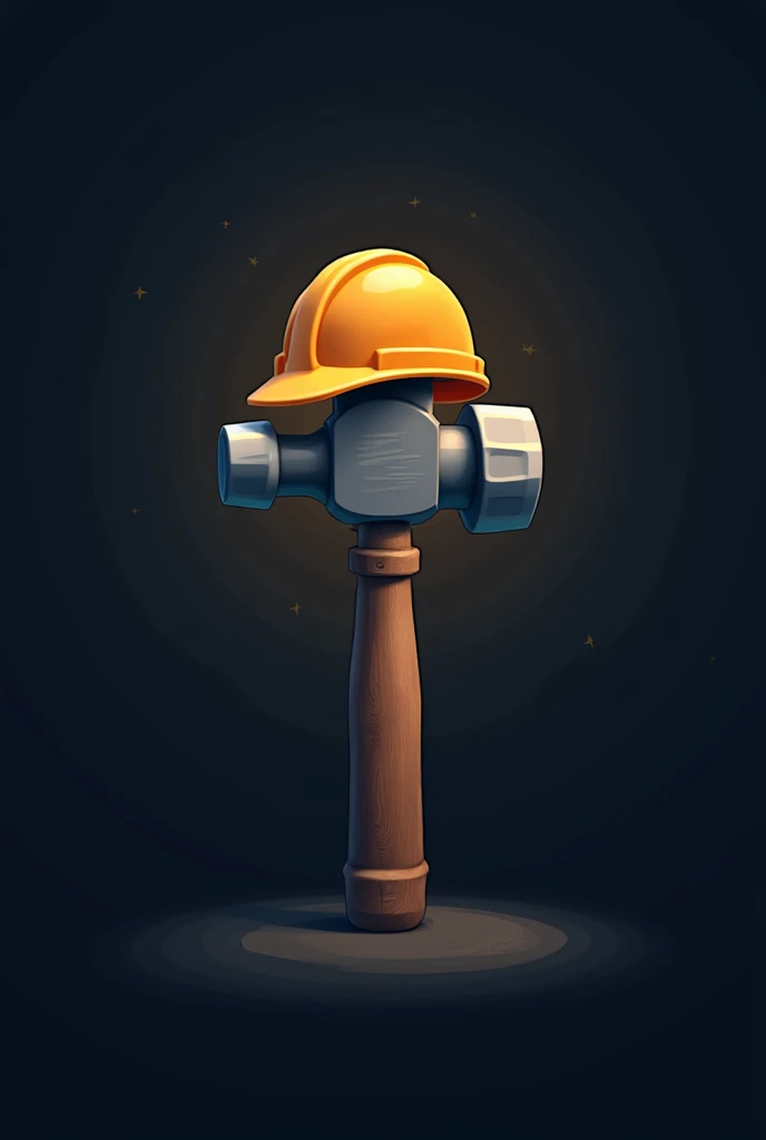 A logo related to construction That has a hammer and a building That has a night background and a building with One with a helmet