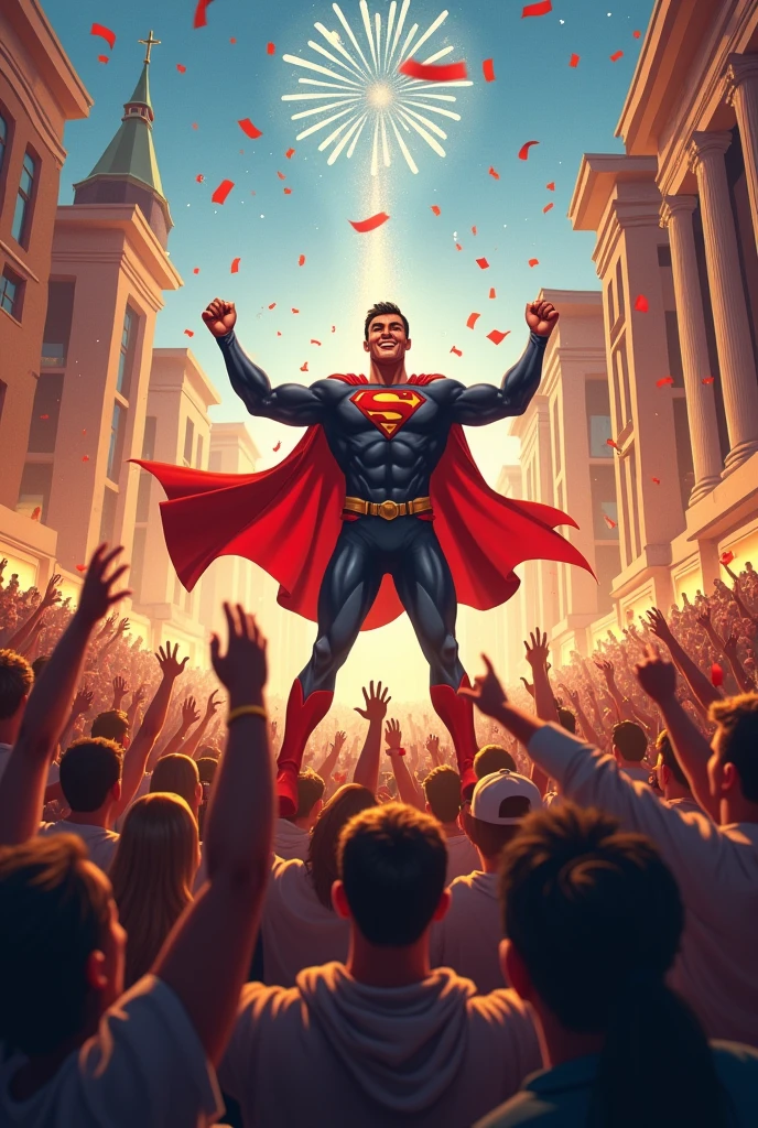 everyone celebrates because he Saves the day.