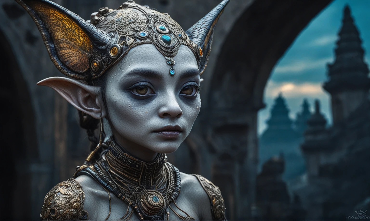 full body shot,beggar deep niobium paladium The Alien Entity,native italian babychild, wants eat,survival in criminal city of future, Technicolor,natural skin textures, hyper realism, hyper detailed,Extremely detailed,High contrast,Masterpiece,Realistic,Ultra Detailed, intricate details,realistic humid leather,extremly intricate,Epic Realistic, cinematic style,irina yermolova,high contrast,hdr,extremely detailed, deep night landscape,masterpiece,intricate details,faded,eyes extremely detailed, high detailed eyes,8k resolution,RAW,retina, Nikon Z9,China,baby orc, Guangxi Zhuang of China,tkt style,ears perfect, Elf,transition between two art styles, Ink painting to photorealism, Double contact, X-ray, Creative, vivid light, masterpiece, fantasy, Abstract, Surrealism, super detailed, high resolution, stop:35;(((creature with a spectral and ghostly appearance)). Her skin is pale, almost translucent,ancient rock paintings of the first people,sharkfish's leather,In a vibrant and mesmerizing artwork, a hot air soars through the layers of clouds, revealing a colossal and enigmatic cityscape nestled within. The buildings in this ethereal city are adorned with intricate details and exude an aura of mystery. Above the cityscape, lend an enchanting touch to the scene. steampunk. The intricate mechanics create a sense of wonder and fascination, as if stepping into a dreamlike realism