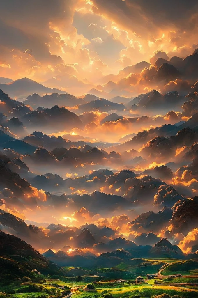 a city in the distance nestled between two mountains arching together to form one peak, town light, nighttime, sky of stars, moonlight, an emerald storm rages on both sides of the peak, in the storm large dune fields, emerald glinting storm, emerald dunes, detailed landscape, dramatic sky, cinematic lighting, highly detailed, photorealistic, 8k, masterpiece, vibrant colors, volumetric lighting, moody atmosphere, epic scale, intricate details, stunning vista, hyperrealistic, cinematic composition, environmental portrait
