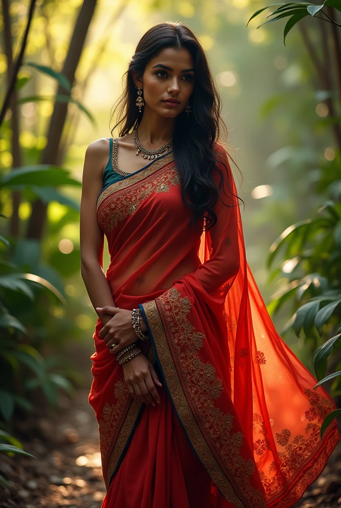 An indian woman wear saree revealed belly