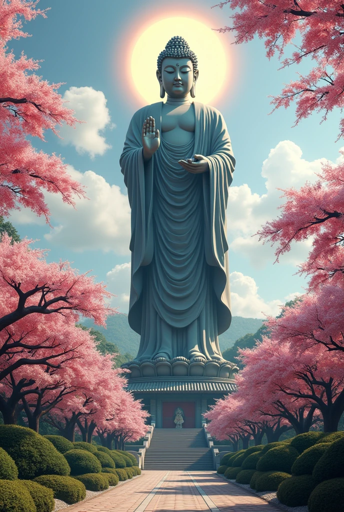 Colossus、outside、Buddha、Halo、nature、Solemn、Japan、cherry blossoms、red、Luxurious and gorgeous、Enshrined、