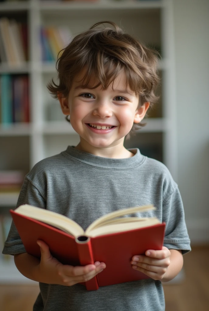 boy with open notebook in hand
