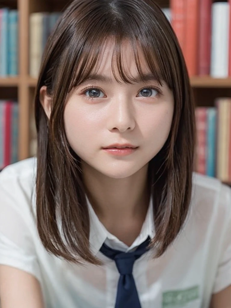 One Girl, (beautiful girl, Delicate girl:1.3), (:1.3),
break, (Uniform Costume:1.3),
break, (Sitting in the library:1.2),
break, Very beautiful eyes, (Symmetrical eyes:1.3),
break, Small breasts, Brown eyes, Parted bangs, Brown Hair, (Upper teeth, The best smile:0.2),
break, (Eye and facial details:1.0),
break, (masterpiece, Highest quality, Very detailed, Detailed face, 8k)