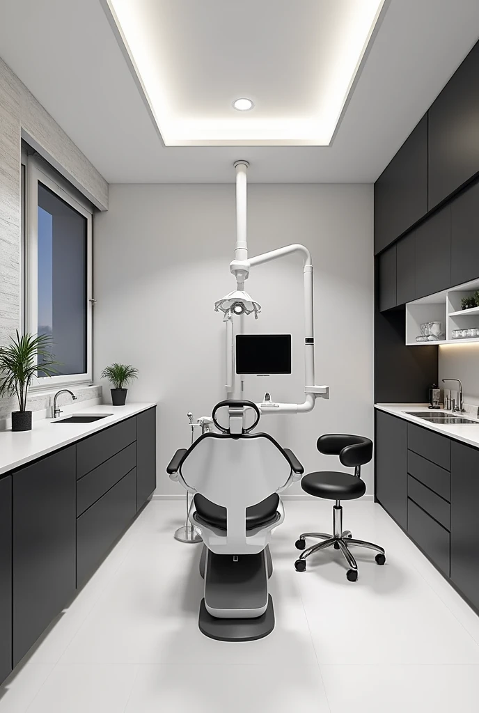 a dental office in white tones, Luxury blacks and greys for a maxillofacial dentist
