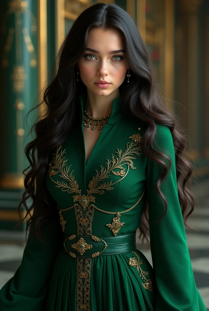 Slytherin pure blood black brown hair emerald green eyes female protagonist noble dress
