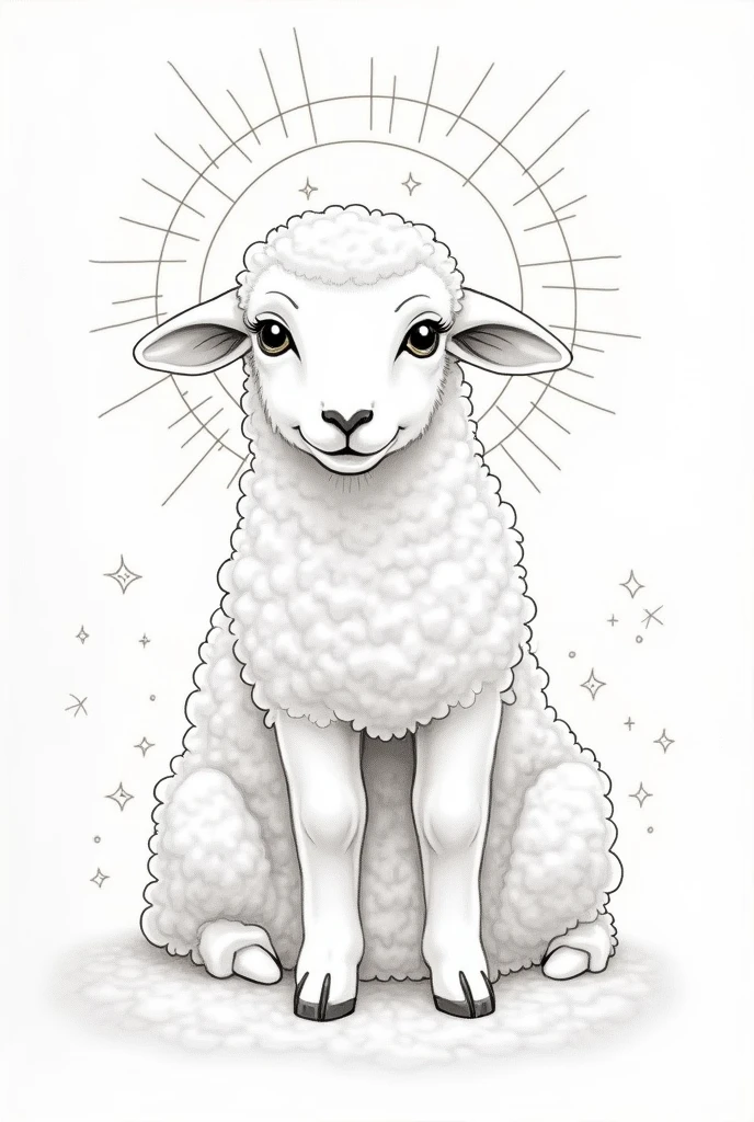 Create a lamb drawing using only lines, in religious iconographic style