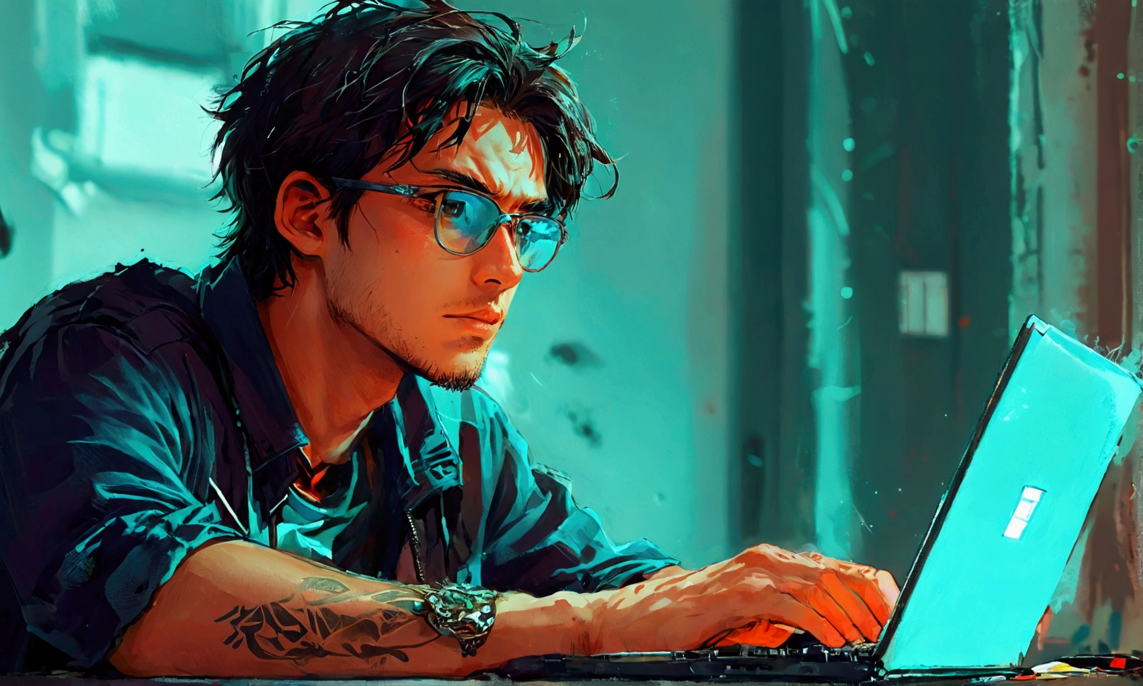 A MAN USING HACKER'S NOTEBOOK,manga style art,manga style art,manga style art,manga style art