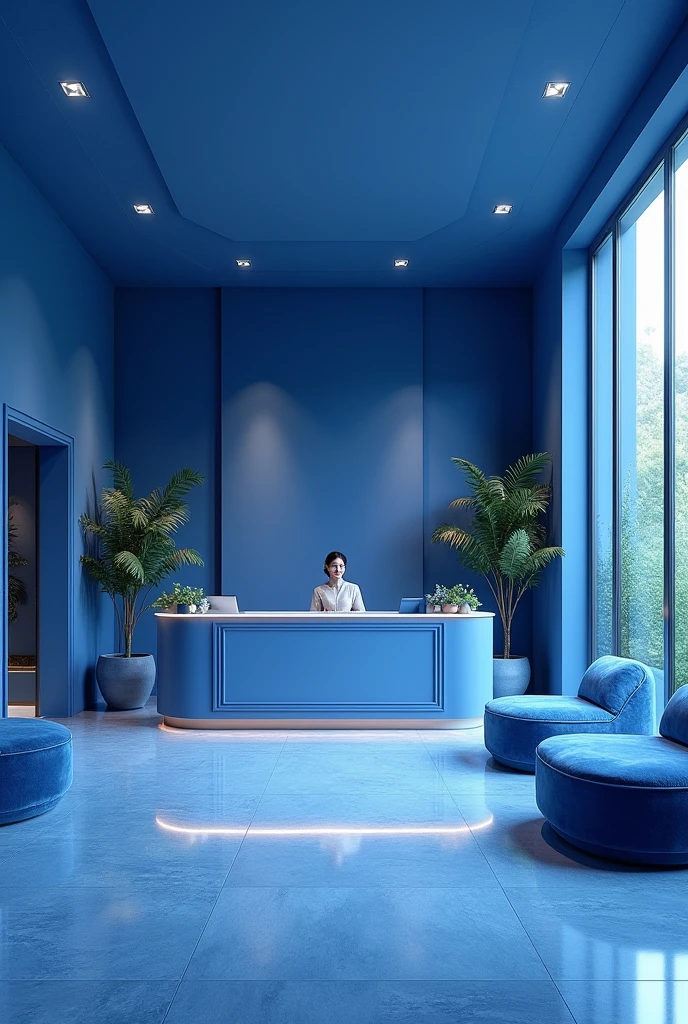 A reception of a blue beauty center named Serena Spa