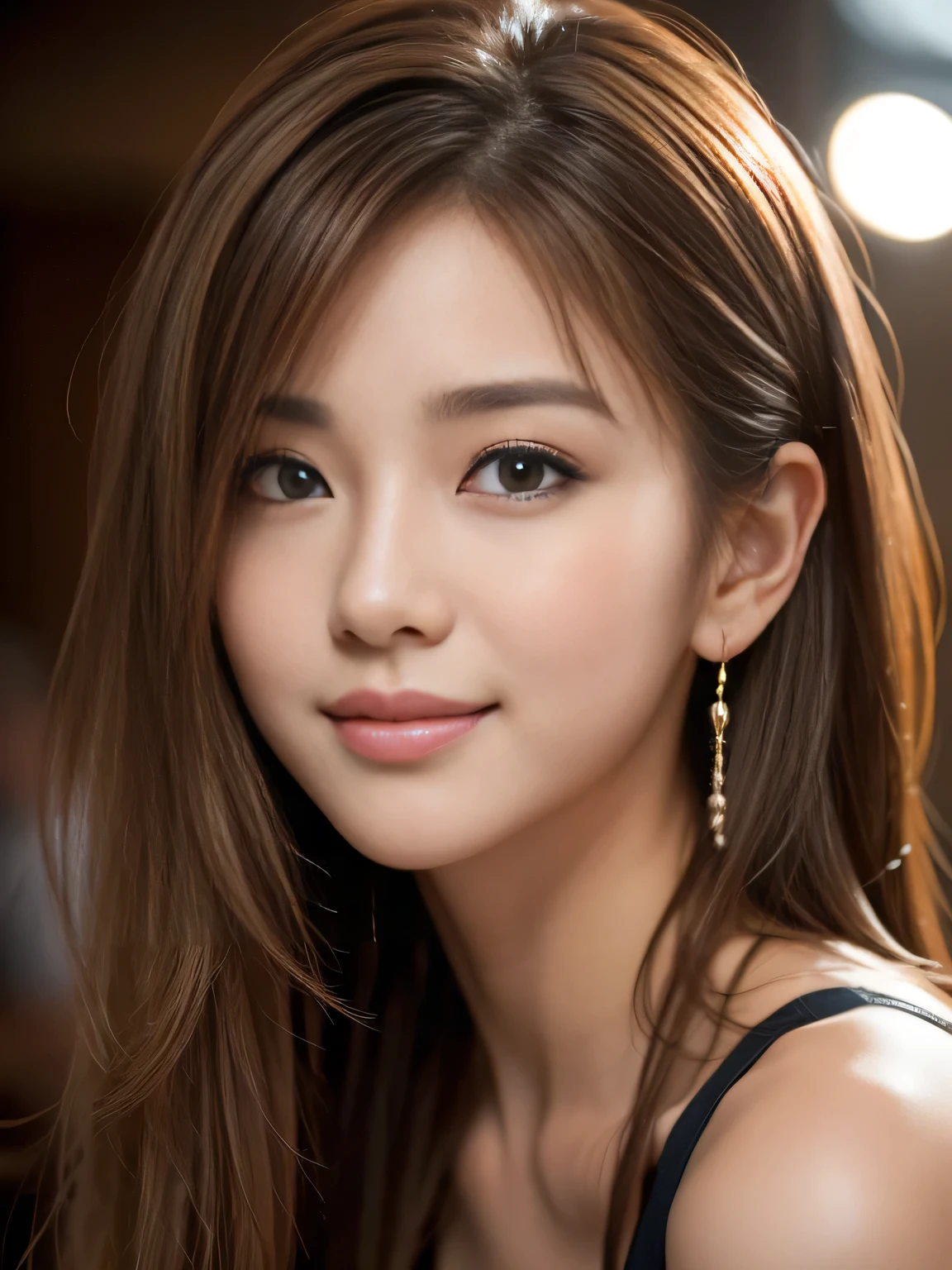 masterpiece, best quality, ultra-detailed, intricately detailed hyperdetailed, realistic, sharp features, highly detailed, sharp focus, Realistic, Photorealistic:1.3, (19 years old:1.3), perfect face, perfect symmetrically eyes, perfect full lips, hyper detailed, hyper realistic, high resolution, beautiful young korean woman, Slender, brown hair, Stylish, model poses, Beautiful Face, light brown hair, messy hair, Beautiful hairstyle, (seductive smile:1.2), (looking at viewer), cinematic lighting, White background,