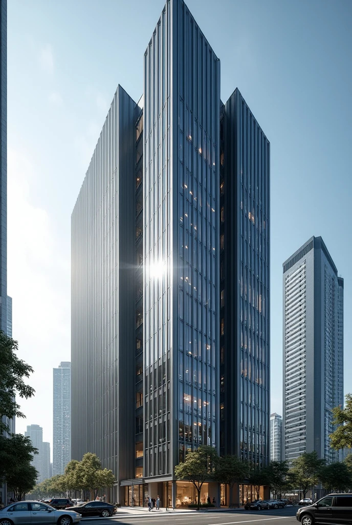 Pentagonal office building with vertical shading 