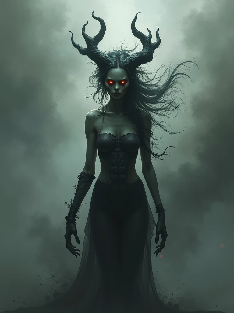 synergy demon girl ash smoke skull., Art Provocative -9:16