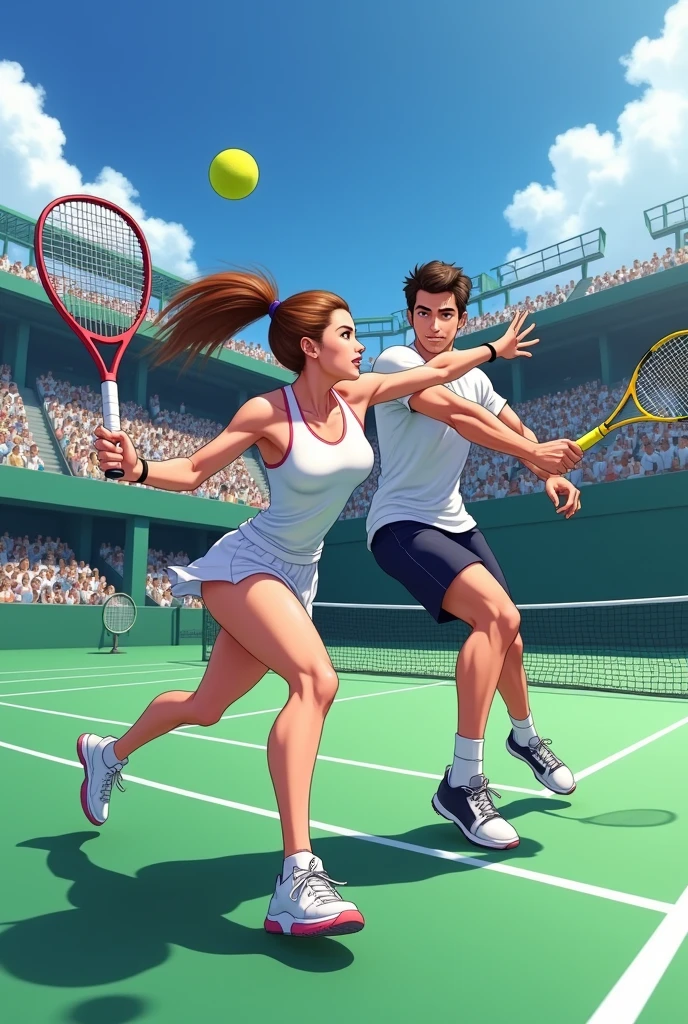 Female tennis player and male tennis player