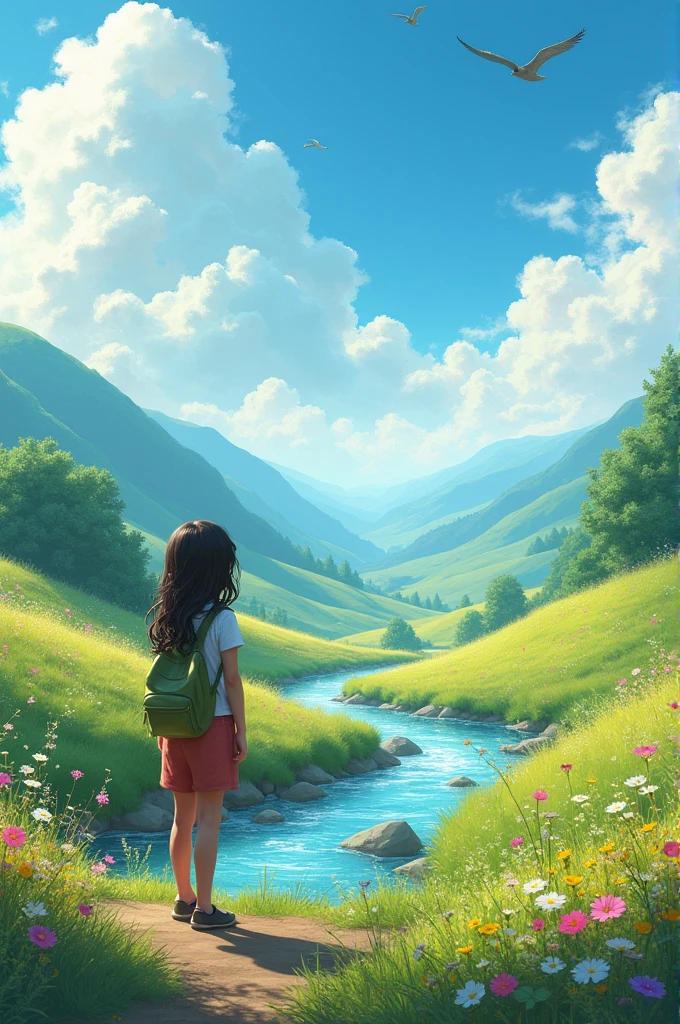 A girl see a beautiful nature views