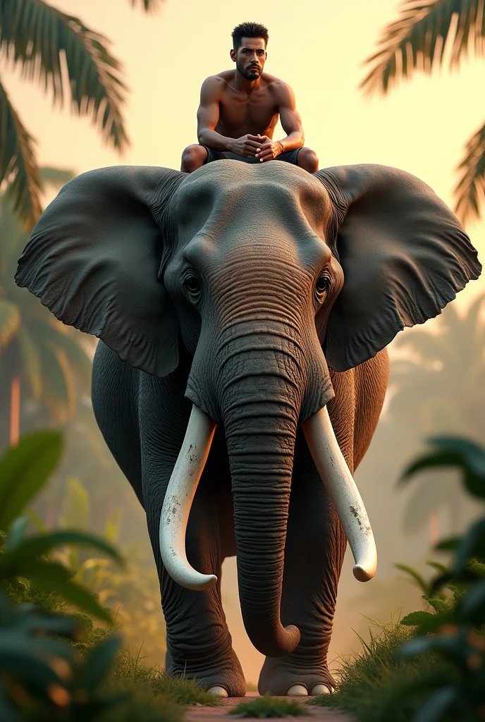 A man setting on the elephant