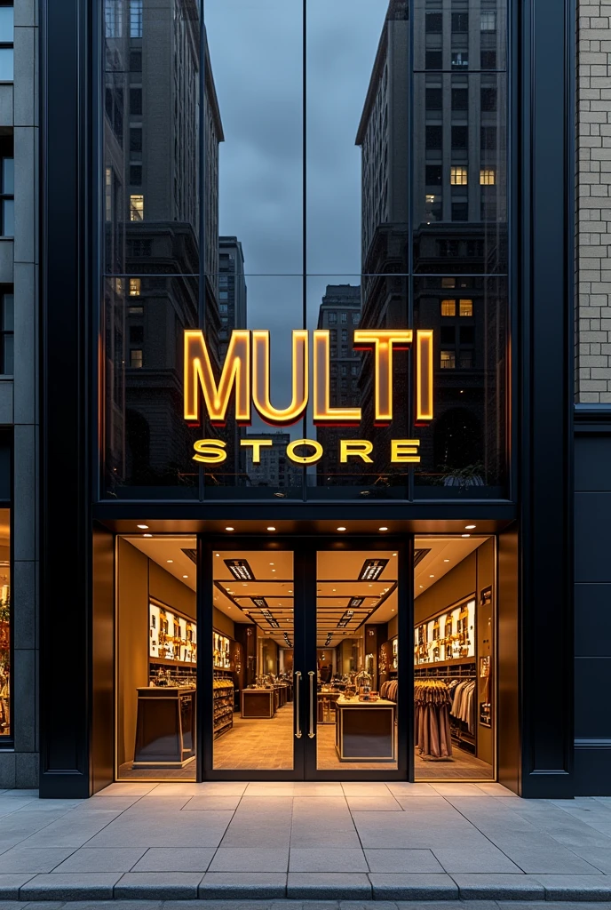 Create image with company name MULTI STORE WITH BLACK AND GOLD LETTERS