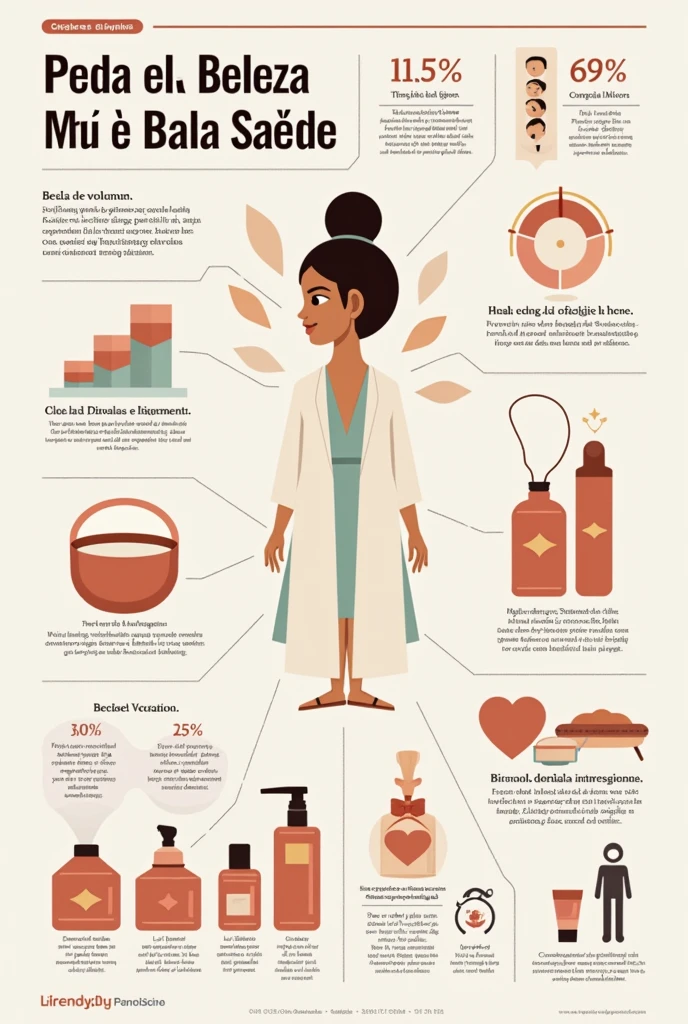 I want an infographic about the beauty journey and its effects on health and I also want the text written in Portuguese