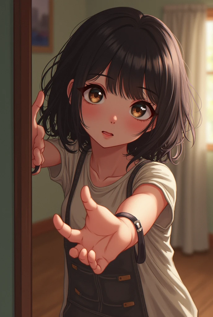 The girl reached out her hand to grab her pussy.