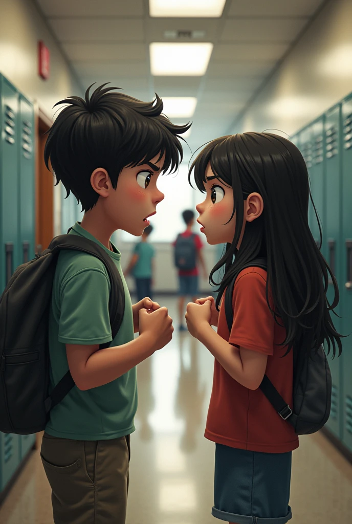 Angry boy talking to girl at school