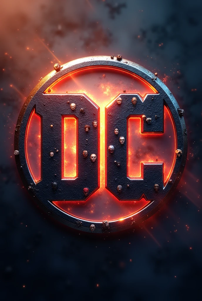 Draw the logos of the Marvel and DC universes together to create a really cool logo with little faces of the heroes and around it is a kind of aura 