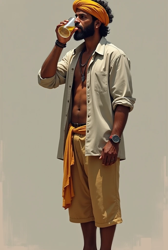 A person drinking a glass of water. indian man, realistic, wearing casual dress.