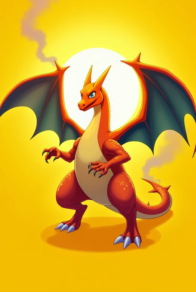 Yellow background pokemon charizard in the center
