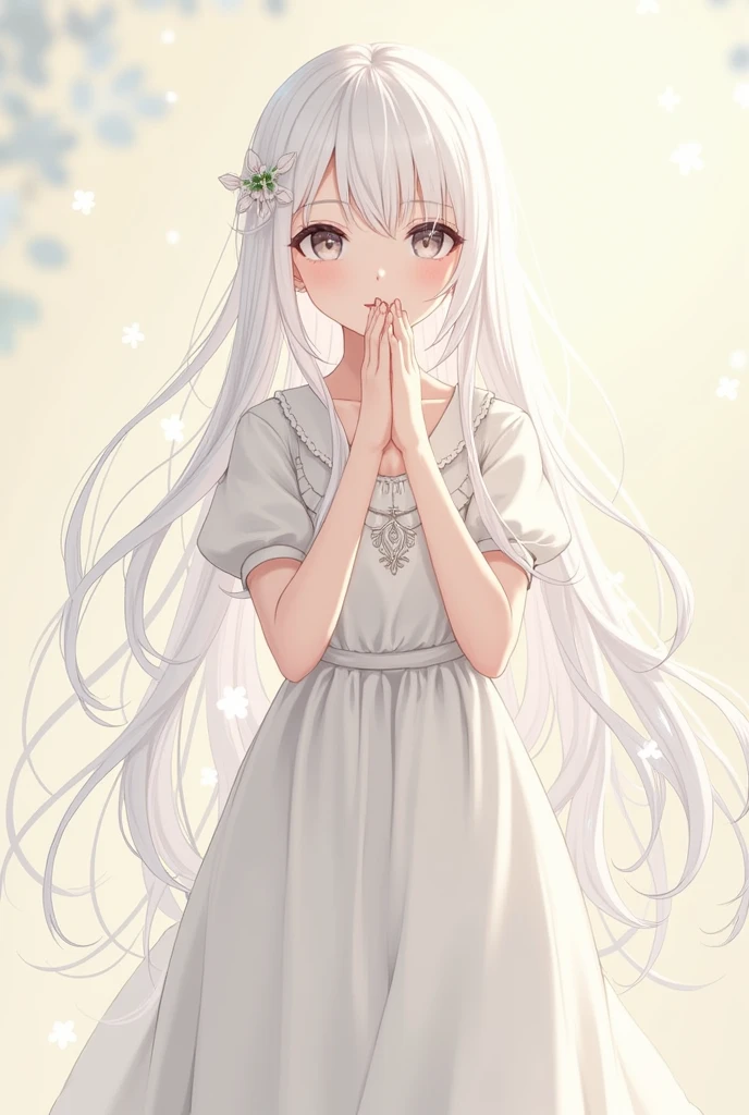Pure character, Sakura image, Girl, Anime-like, Little sister feeling, Front, Long hair, White hair, Full body, Less exposed, Lady-like
