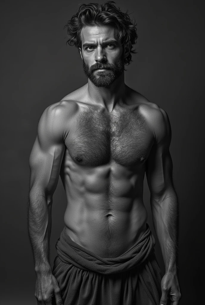 Black and white photograph of male model posing Ulysses from the book The Odyssey
