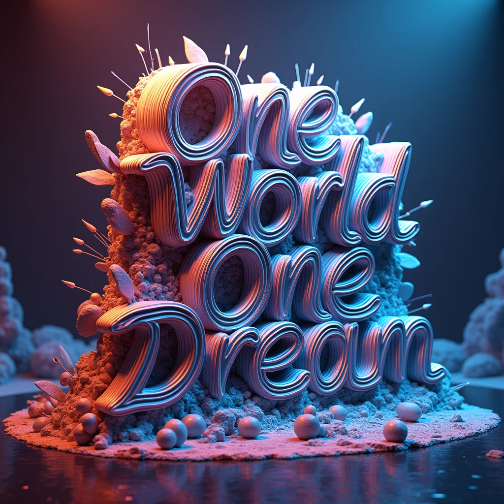 Typography Poster design, 3D lines, Olympic theme, text "One World One Dream", vivid, masterpiece, best quality, Professional, ultra-detailed, intricate details