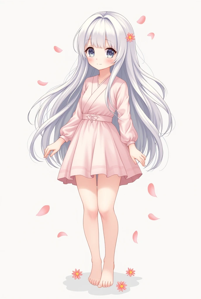 Pure character Sakura image Girl Anime-like Little sister feeling Front Long hair White hair Full body Less exposed Young lady Sakura
