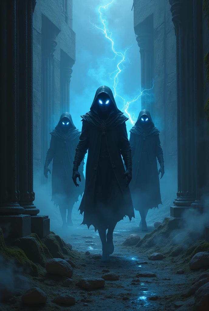 Dark Guards: These are dark-skinned beings with glowing eyes., capable of moving quickly and with magical abilities that detect intruders.