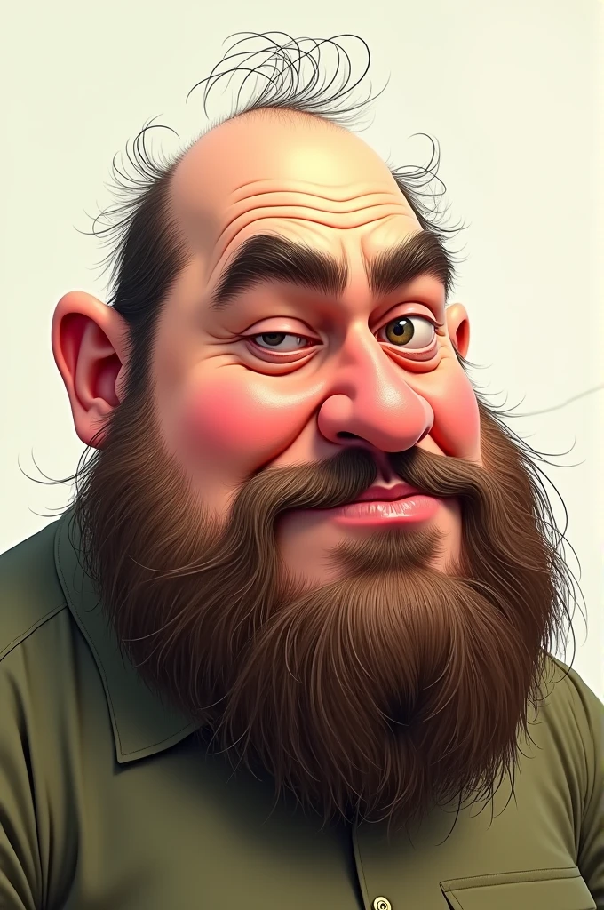 Caricature of a fat, bald man with a beard