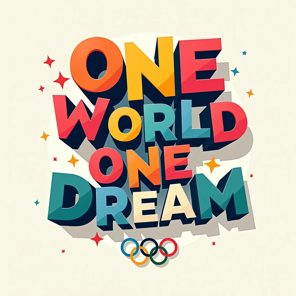 Typography Poster design, shadow flat vector art, vectorial art, Olympic theme, text "One World One Dream", vivid, masterpiece, best quality, Professional, ultra-detailed, intricate details