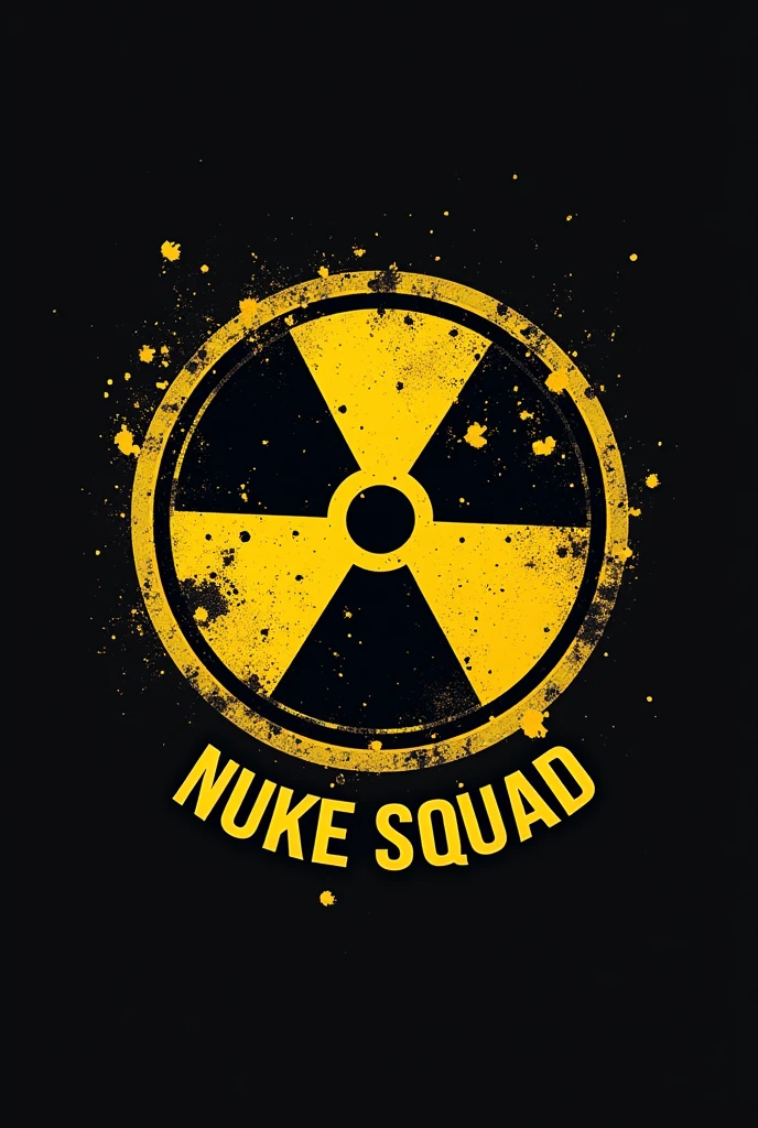Create a logo with the nuclear radiation symbol. Below the logo written NUKE SQUAD. Above the logo the acronym NKS.