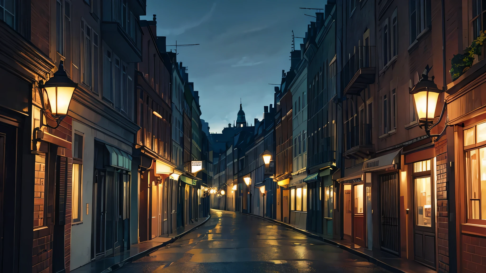 Dark Night street with one lamp