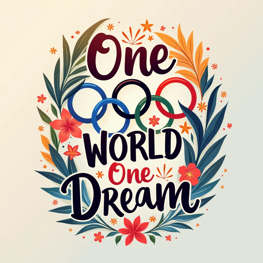 Typography Poster design, Soft color, vectorial art, Olympic theme, text "One World One Dream", vivid, masterpiece, best quality, Professional, ultra-detailed, intricate details