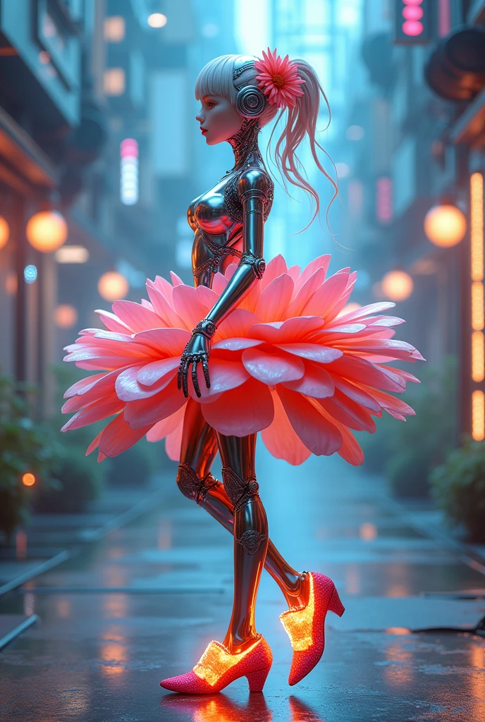 (3d,Mechanical feel,cute,ais-scrapyrd 1girl,tulip),(Use a wide-angle lens to capture whole body images:1.9),(masterpiece:1.1),(Highest quality:1.1),(HDR:1.0),Ambient Light,Ultra high quality,(Ultra-detailed original illustrations),(1 Girl,whole body),(Rainbow tulip flower skirt),(Slender thighs),(Shoes made from tulip flowers: 1.5),((Harajuku Fashion)),((Flowers with human eyes,Eye disease)),Double Exposure,Fusion of Fluid Abstract Art,Fault,(Original illustration composition),(Limited color blending,Extreme art style,Geometric artstyle), , Colorful neon lights,High-tech mechanical parts,Metal body,(Detailed vibranium tulip flower design:1.9),Vibrant colors,Dynamic luminous tulip flowers,Reflective metal surface,Bright environment,Dynamic poses,Exquisite existence,Skills Improvement,Interlocking mechanical gears,Stylish design,motion blur effect,Detailed metal treatment,Sci-fi atmosphere,Streamlined aerodynamic shape,Laser scanning pattern,Holographic projection,LED light track,Beautiful and unforgettable,Advanced sensors,Complex algorithms,Ominous and mysterious atmosphere,Electric Spark,Shiny chrome,Propulsion systems of the future,(Best quality,8k,high resolution,masterpiece:1.2),Super detailed,(whole body:1.8), magazine photography,A cute girl image,Popular on social platforms,((Dopamineism)),(((Dopamine color matching))),Dopamine,(in the style of Y2K),Luo Erchun,3D Antique,Oriental poetry and painting