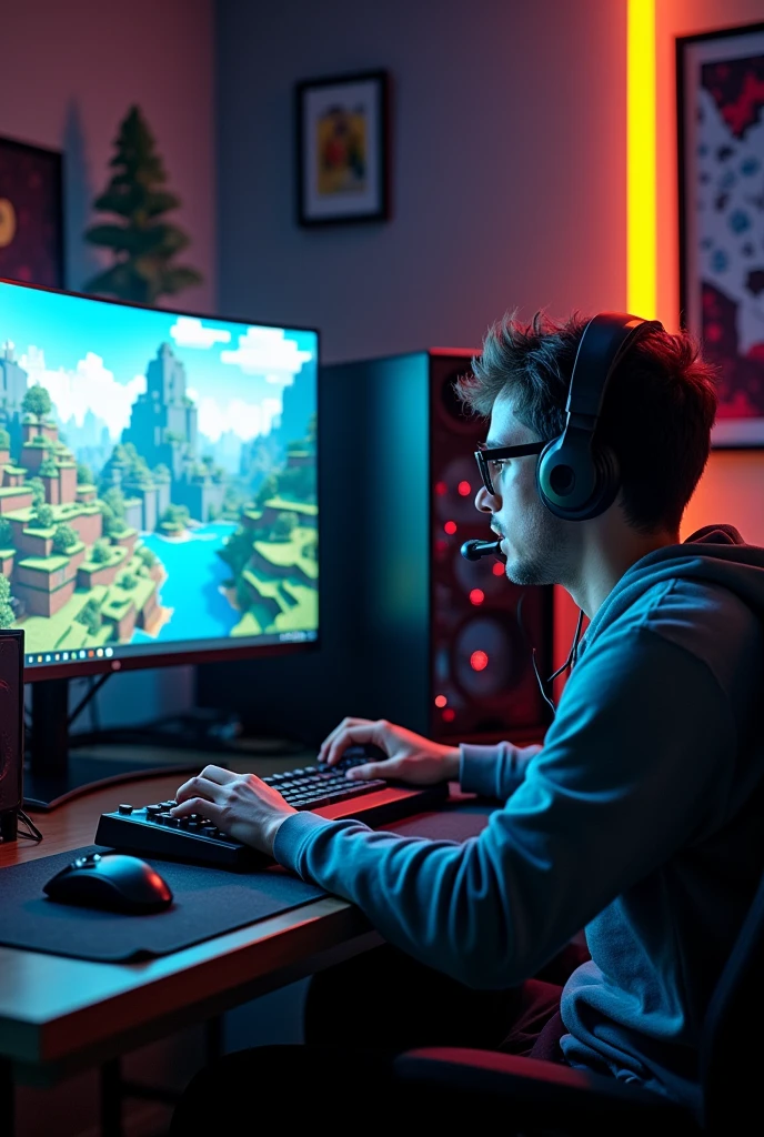 Pc gamer playing minecraft $1000000