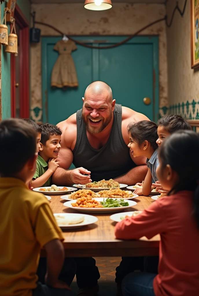 Brock Lesnar having lunch with Indian kids