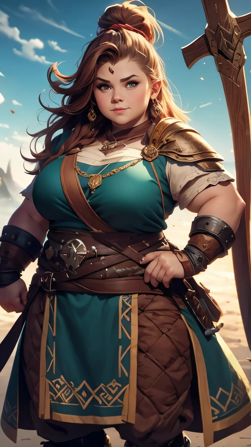 a chubby dwarf woman, viking warrior, full viwer