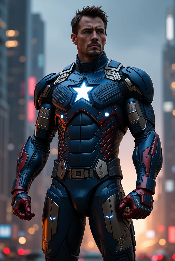 Create an image of Steve Rogers as iron man